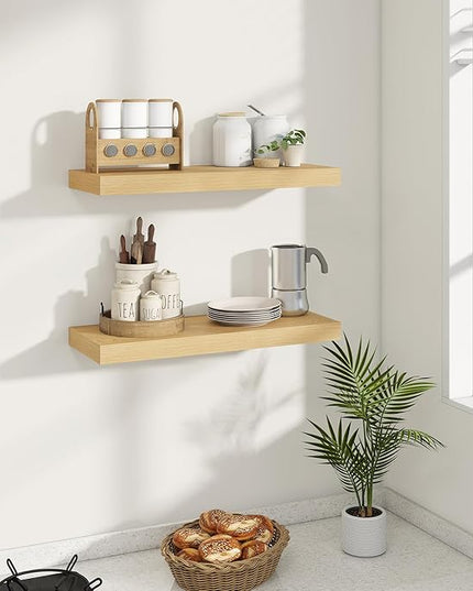 Dreamland 24 Inches Floating Shelves for Wall, 8" Deep Long Floating Shelves Set of 2, Large Display & Storage Shelf, Wall Shelf for Bathroom Bedroom Living Room Kitchen Office, Oak