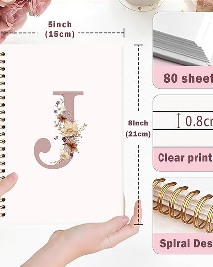 Lacama Customized Monogrammed Gifts, Pink Initial Letter J Notebook Journal, Birthday Gifts for Women, Aesthetic Wildflower Personalized Spiral Notebook, School Supplies, Office Supplie 5.5x8.3