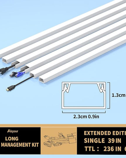 Extra-Long Paintable Cord Cover Hider for Wall Mounted TV - 6x 39.4in TTL 236in