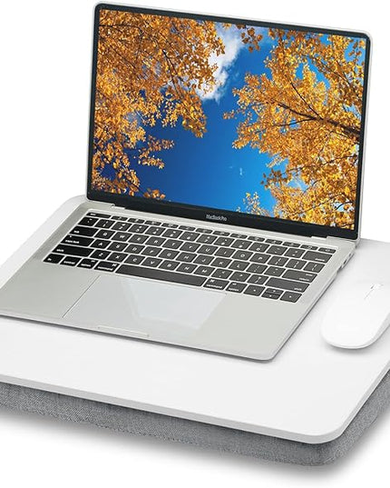 ZEAPTAC Lap Desk with Pillow Cushion, Portable Laptop Bed Desk, Fits up to 15.6 inch Laptop, Lap Stand for Bed & Couch & Carpet, Book Tablet/Drawing Board - White