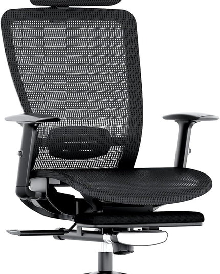 FLEXISPOT Ergonomic Office Chair with Footrest, Mesh Back Computer Chair, Home Office Desk Chairs, with Adjustable Lumbar Support/4D Headrest/Reliable Base, Mesh Seat Cushion, Black, OC3 Air-F