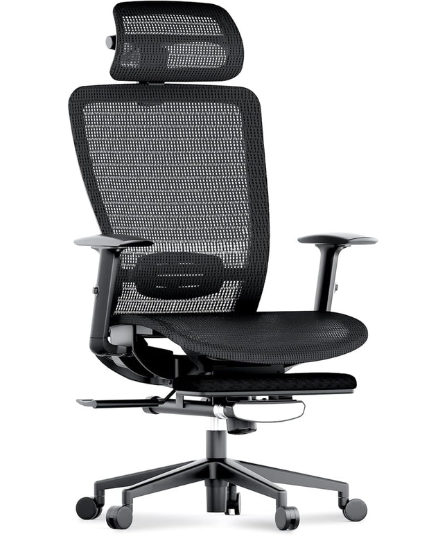 FLEXISPOT Ergonomic Office Chair with Footrest, Mesh Back Computer Chair, Home Office Desk Chairs, with Adjustable Lumbar Support/4D Headrest/Reliable Base, Mesh Seat Cushion, Black, OC3 Air-F