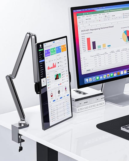 KU XIU Aluminum Alloy Tablet Stand for Desk, Adjustable Foldable Arm Holder Mount Compatible with iPad 10/9th, iPad 13/12.9/11'' Pro Air Mini, Portable Monitor 7-15.6'', Samsung Galaxy Tab S9/FE/A9/S6