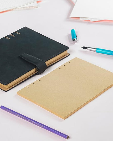 A5 Kraft Loose Leaf Refill Paper, 210x142mm, 135 Sheets Brown Planner Refills, 6-Ring Binder Compatible, 100GSM Insert Papers for Journals, Sketching, Vintage Writing & DIY Crafts