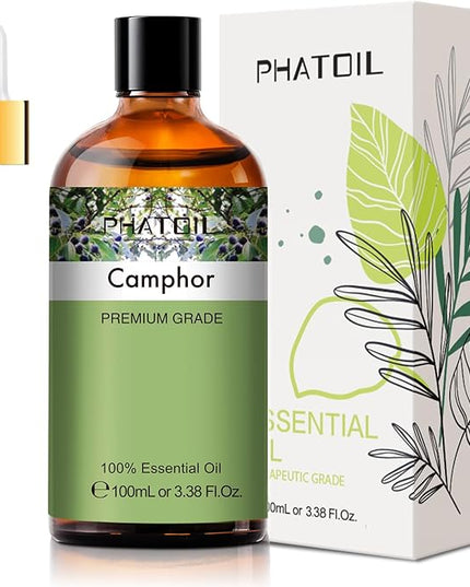Camphor 3.38fl.oz Essential Oil, PHATOIL Aromatherapy Essential Oils for Diffuser, Humidifier, Perfect for DIY Soap, Candle, Bath Bombs Making(100ml)