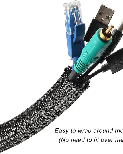 1/4" x 100ft Black Cable Sleeve Protector - Split Wire Loom Tubing for USB/Power/AV Cords, Pet-Proof Chew-Resistant Cover for Cats & Dogs, Flexible Cord Organizer (Black)