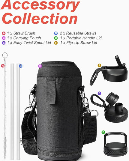 Water Bottle 32 oz Insulated with Straw, Coolflask Stainless Steel Metal 3 Lids Water Flask Wide Mouth for Sports or Office, Non-BPA Keep Cold Up to 48 Hrs or Hot Up to 24 Hrs, Ombre Yellow/Orange