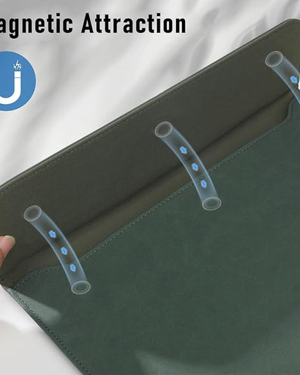 Allinside 13 Inch Laptop Sleeve Case for MacBook Air 13 2018-2025/MacBook Pro 13 2016-2022/Macbook Pro 14 2021-2024, Waterproof Matte PU Leather Horizontal Envelope Protective Case Cover, Dark Green