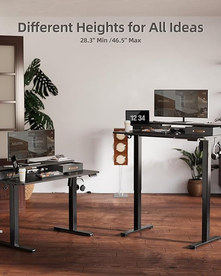 Seang Electric Standing Desk with 2 Drawers, Adjustable Standing Desk with Storage Shelf, Height Adjustable Stand up Desk for Home Office with 3 Presets & 2 Hooks,55 Inch, Black