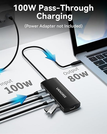 USB C Hub 8 in 1 Multiport Adapter, 3 USB 3.2 Gen 2 Ports with 10Gbps, 3 USB-A 3.0 5Gbps, 4K@60Hz HDMI, 100W PD, USBC Splitter for MacBook Pro, iPad Pro, Mac mini and More(Not Support USB-C Monitor)