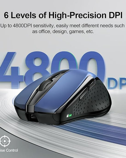 TECKNET Wireless Mouse (BT5.0/3.0 & 2.4G) Rechargeable 4800 DPI Silent USB A & Bluetooth Mouse 6 Buttons, Wide Compatibility - Blue
