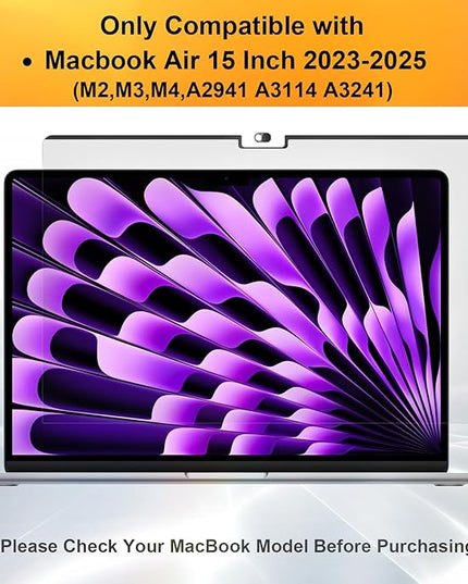 Magnetic 360° Privacy Screen for Macbook Air 15 Inch (2023-2025, M2, M3, M4)), Removable Anti Glare Blue Light Filter, 4 Way Anti Spy Black Protector for Mac Air 15In Laptop Computer