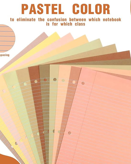 PerKoop 600 Sheets Colored Loose Leaf Paper 8.5" x 11" college ruled Lined 3 Hole Punched notebook Filler Paper for 3 Ring Binders Office School Supplies (Cute Color)