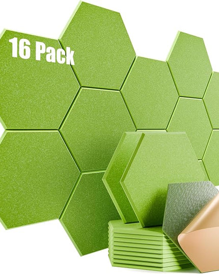 16 Pack Self-Adhesive Acoustic Panels 12" X 10" X 0.4" - Sound Proof Foam Panels for Wall with High Density, Hexagon Design, Flame Resistant, Absorb Noise and Eliminate Echoes(Olive Drab)