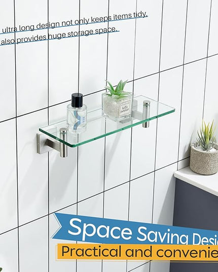 KOKOSIRI Floating Shelf Bathroom Wall Mount Shelves 12-Inch for Bedroom Living Room Kitchen Hanging Rack Brushed Stainless Steel 2 Pack B1105BR-L12-P2
