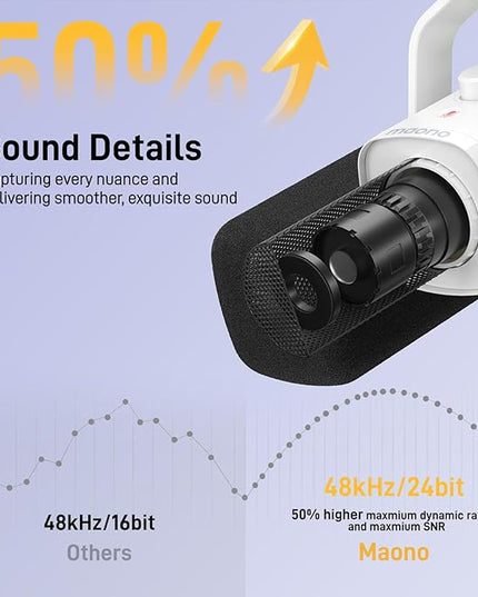 MAONO Dynamic Gaming Microphone: USB XLR Dynamic Computer Microphone with Software-RGB PC Mic for Gamer-Podcast Mic for Streaming Recording Studio YouTube Content Creation Online Chat PD100X (White)