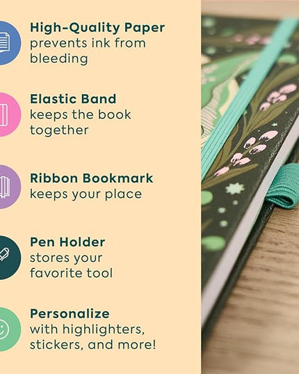 Happy Planner Small Undated Book-Bound Journal with 80 Pages of Thick 100 GSM Paper, A5 Size, Dot-Lined Layout, Mystic Moths
