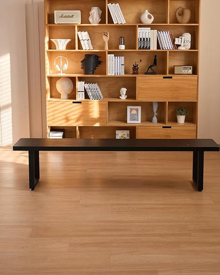 Black Bench Wooden Bench with Metal Legs Suitable for Dining Room Living Room Office Conference Room Indoor Stool Multiple (70.87in)