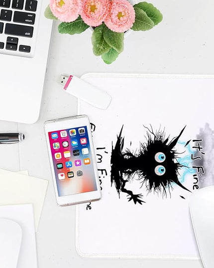 Cat hit by Lightning Square Mouse Pad,Non-Slip Rubber Base Mouse Pad, Home Office Decoration Desktop Accessory,Laptop Mouse Pad for Office Laptops,9.4x7.8x0.12in.