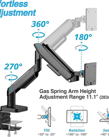 AVLT RGB Lights Single 17”-49” Gaming Monitor Arm Desk Mount, Fits One Flat/Curved/Ultrawide Screen up to 44lbs(20kg), Height Swivel Tilt Adjustable Stand - Black