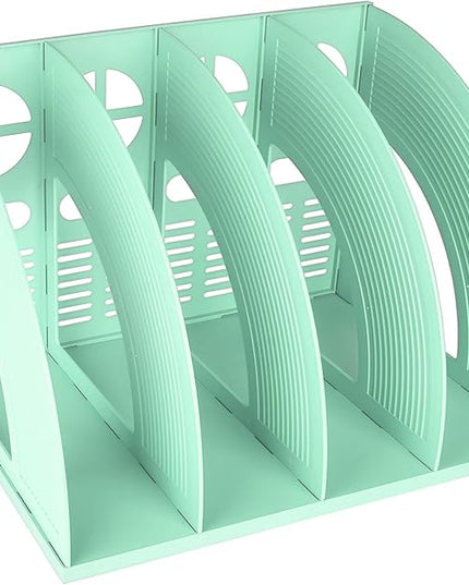 SAYEEC Sturdy Magazine Holder 4 Compartments Plastic Desktop File Organizer File Dividers Office Organizer Storage Document Magaizne Rack Display Box (Green)