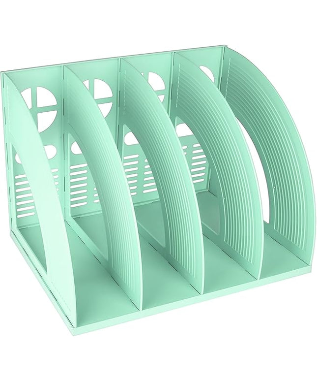 SAYEEC Sturdy Magazine Holder 4 Compartments Plastic Desktop File Organizer File Dividers Office Organizer Storage Document Magaizne Rack Display Box (Green)