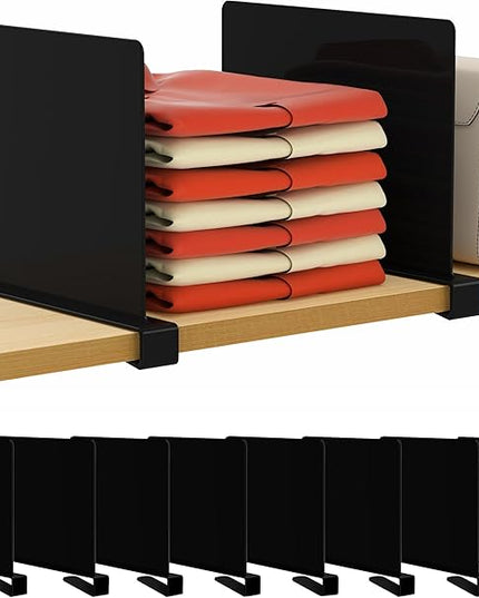 HBlife 8 Pack Black Shelf Dividers, Vertical Purse Organizer for Closet Perfect for Sweater, Shirts, Handbags in Bedroom and Kitchen, Adjustable Acrylic Bookshelf for Organization