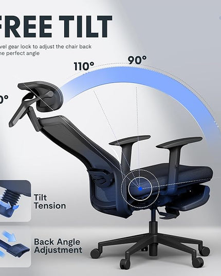 FLEXISPOT OC3 Cloud Ergonomic Office Chair with Footrest, Mesh Back Computer Chair, Home Office Desk Chairs, with Adjustable Lumbar Support/3D Headrest/Reliable Base, Elastic Foam Seat, Black, Cloud-F