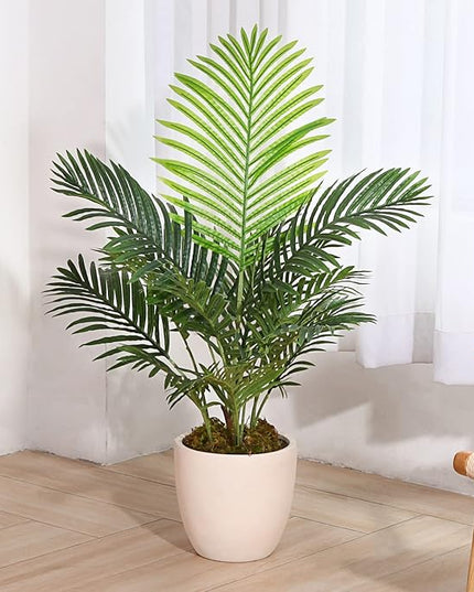 Fopamtri Fake Majesty Palm Plant 3 Feet Artificial Majestic Palm Faux Ravenea Rivularis in Pot for Indoor Outdoor Home Office Store, Great Housewarming Gift