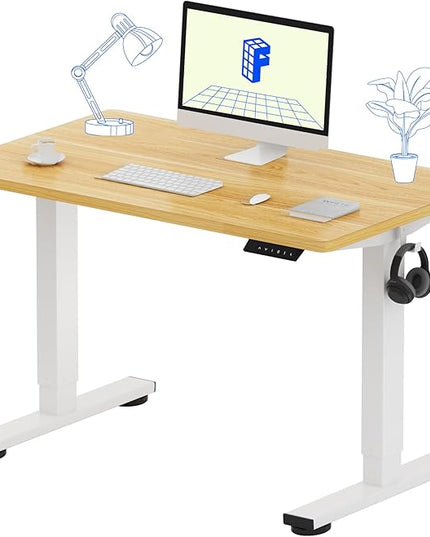 FLEXISPOT EN1 One-Piece Standing Desk 40 x 24 Inches Height Adjustable Desk Electric Sit Stand Up Desk Home Office Desks Computer Workstation (White Frame + Maple Desktop)