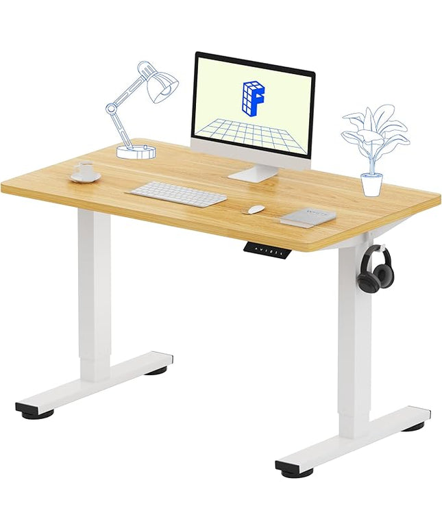 FLEXISPOT EN1 One-Piece Standing Desk 40 x 24 Inches Height Adjustable Desk Electric Sit Stand Up Desk Home Office Desks Computer Workstation (White Frame + Maple Desktop)