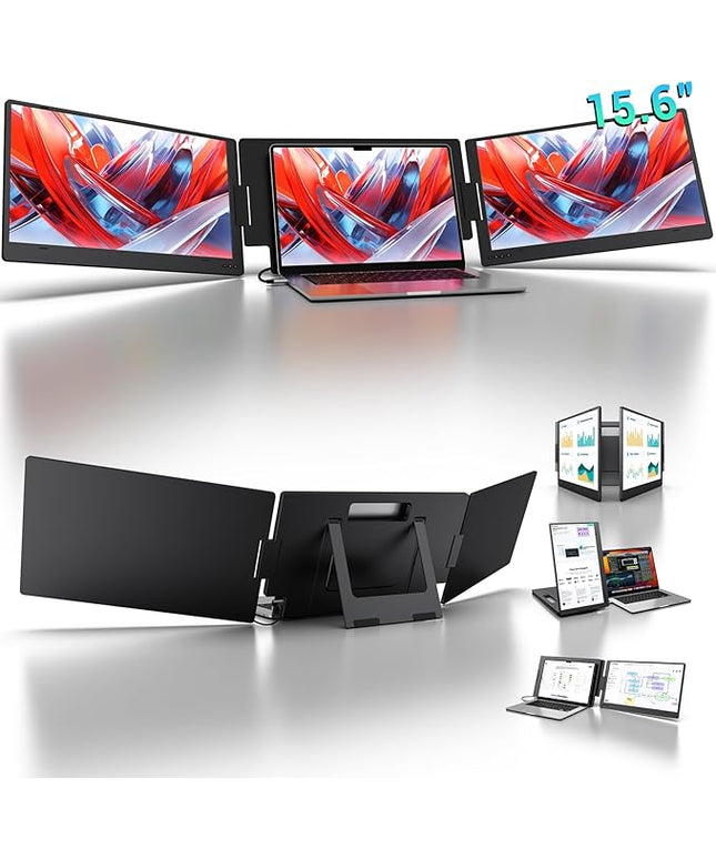 KYY 15.6" Laptop Screen Extender, 1080P FHD IPS Portable Monitor, One Cable USB-C Triple Monitor, Dual Travel Screen for 12"-17'' Laptops, 360° Rotation & Kickstand，X90D (Driver Need)