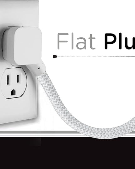 Cordinate 3 Outlet Power Strip Surge Protector Indoor Extension Cord 16 Gauge 10 Ft 3 Prong Braided Extension Cords Flat Extension Cord ETL Listed White 37914
