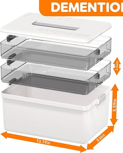 Citylife 3-Tier Medicine Cabinet Organizer,Medicine Cabinet First Aid Kit with Handle,Portable Multi-Purpose Storage Box Suitable for Family Emergency,Home,Travel,White