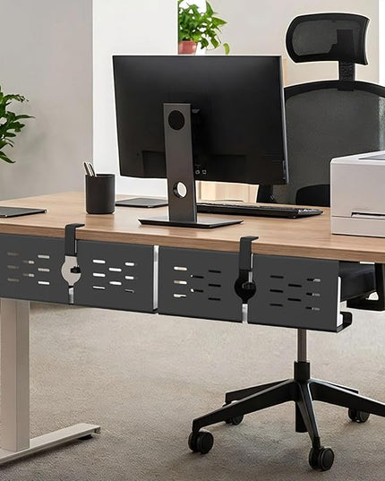 KEEGH 16" Under Desk Cable Management Tray, 2 Pack Desk Cord Organizer Upgrade Capacity, Drill Free Clamp/Screw Mount, Sturdy Metal Tray for Connect Cables, Home, Office, Black
