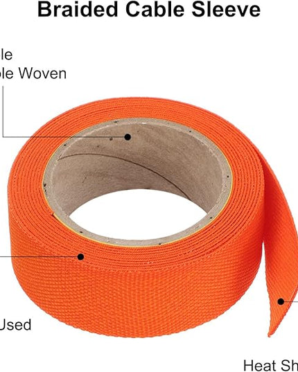 MECCANIXITY Braided Cable Sleeves Heat Shrinkable Fabric Sleeving, 7/8" 10ft Orange 2:1 Ratio Heat Shrinkable Cord Protector for Harness Cable, Network Cable Protection, Cable Management