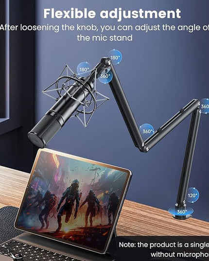 Adjustable Microphone Boom Arm for Lightweight Mics, 30-inch Rotatable Desk Stand with Cable Management & 3/8" 5/8" Threads, Space-Saving Design for Streaming, Podcasting, Gaming (Black)