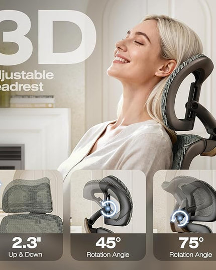 ELABEST X100 Ergonomic Mesh Office Chair with Footrest, Big and Tall Hone Desk Chair with 5D Flip-Up Arms, Adjustable 3D Lumbar Support,Gaming & Executive Computer Chairs for Long Hours