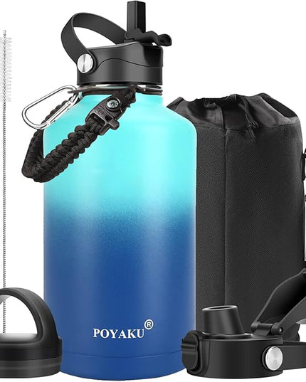 Water Bottle Insulated 32oz 40oz 64oz 128oz Straw Lid Spout Lid & 3 Lids, Leak Proof, Vacuum Insulated,Stainless Steel Water Bottle Wide Mouth for Sports, Gym or Office