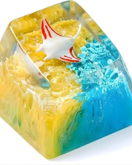 Manta Ray Artisan Keycap Yellow Blue Ocean R1 SA Profile Custom Sea Creatures Keycaps 1U ESC Handmade Gaming Resin Key Cap Cherry MX Switch Compatible Mechanical Keyboard Manta Ray Lover Gift