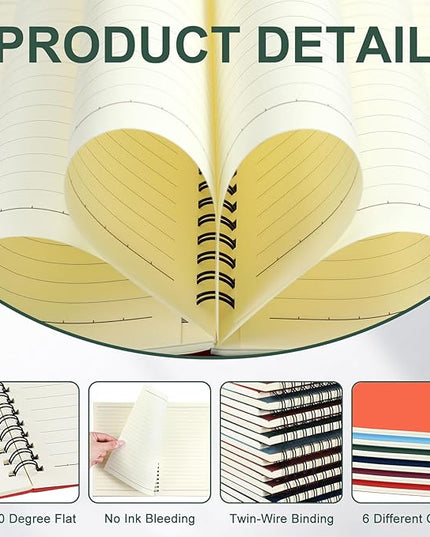 Yahenda Spiral Notebook Bulk A5 College Ruled Journals Notebooks Lined 8.3 x 5.5 Inch Note Books Writing Thick Paper Notebook for Christmas Office Business School Gifts Supplies(Trendy Colors, 6 Pcs)