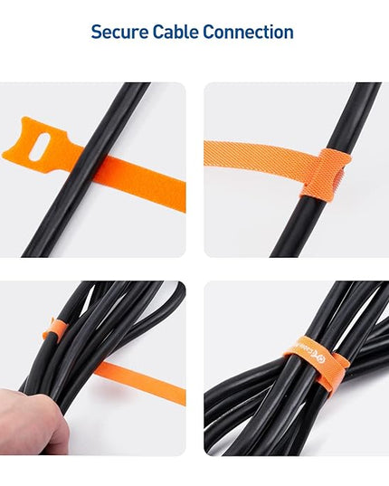 Cable Matters 100-Pack 8-inch Hook-and-Loop Reusable Wire Ties/Cable Ties with 42 lbs Tensile Strength - Multi-Color Black, Blue, and Orange Cord Wrap, ZipTies, Cable Management Straps