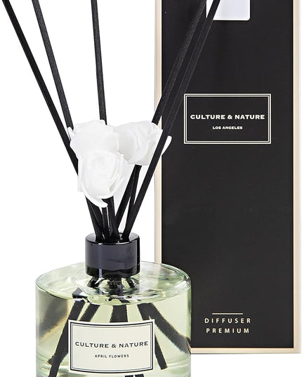 CULTURE & NATURE Reed Diffuser Set 6.7oz (200ml) April Flower Scented Diffuser with Sticks Home Fragrance Reed Diffuser for Bathroom Shelf Decor