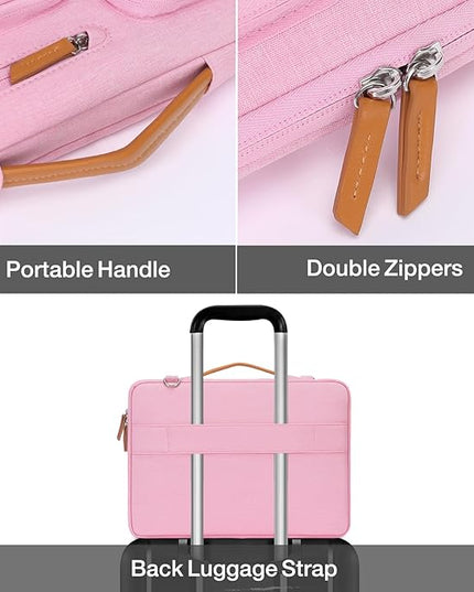 MOSISO 360 Protective Laptop Shoulder Bag,15-15.6 inch Computer Bags Compatible with MacBook Pro 16 inch, HP, Dell, Lenovo, Asus Notebook,Side Open Messenger Bag with 4 Zipper Pockets, Pink