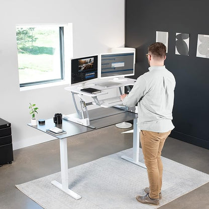VIVO 36 inch Height Adjustable Stand Up Desk Converter, V Series, Quick Sit to Stand Tabletop Dual Monitor Riser Workstation, White, DESK-V000VW