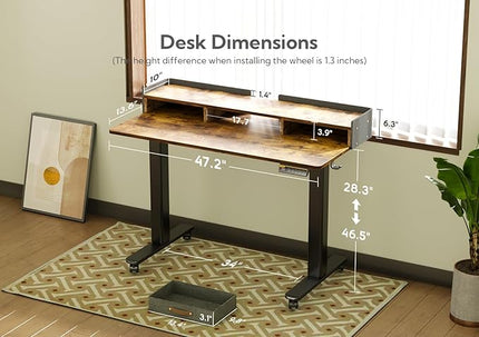 Claiks Standing Desk with Drawers, Stand Up Electric Standing Desk Adjustable Height with Storage Shelf and Splice Board, 48 Inch, Rustic Brown