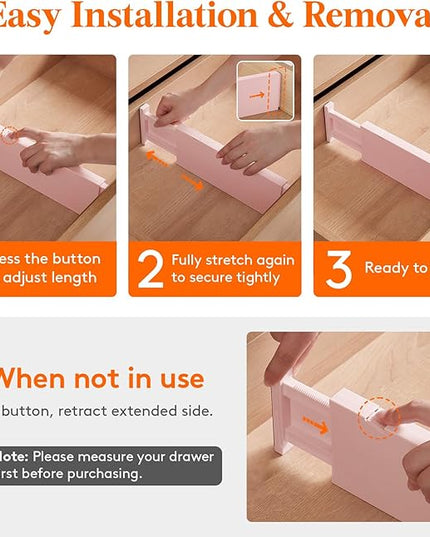 Lifewit 14 Pack Drawer Dividers 4" High, 11-17" Adjustable Drawer Organizers for Clothes, Expandable Dresser Separators in Bedroom/Bathroom/Kitchen/Fridge/Office Organization and Storage, Pink