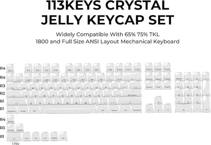 XVX White Keycaps, Crystal Jelly Keyboard Key caps OEM Profile Side Printed Keycap Set Compatible with 61/68/84/87/98/100 ANSI Layout MX Switches Mechanical Keyboard