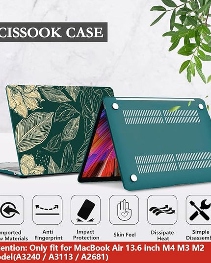 CISSOOK Compatible with MacBook Air 13.6 inch Case 2022 2023 2024 2025 Release A2681 M2 A3113 M3, Plastic Hard Shell Case & Keyboard Cover & Screen Protector, Elegant Floral