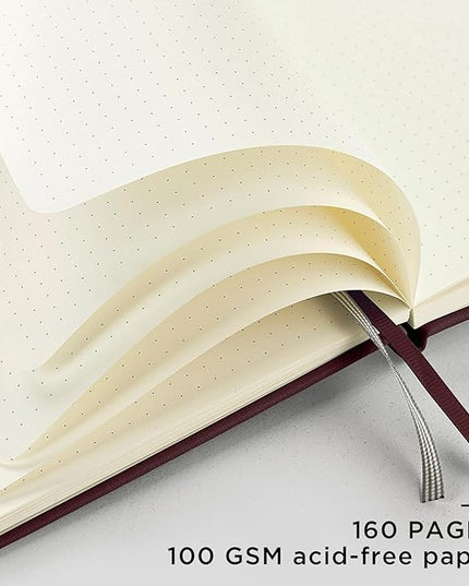 &And Per Se Dotted Journal Notebook, A5 Hardcover Leather Bullet Dotted Journal, 160 Pages 100 gsm Thick Paper，3 Sheets of Stickers Included - 5.7'' x 8''（Dark Red）